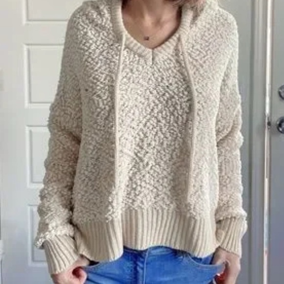Miracle Tops - Miracle Cozy Cream Popcorn Knit Hooded Sweater Soft Oversized Sz S/M